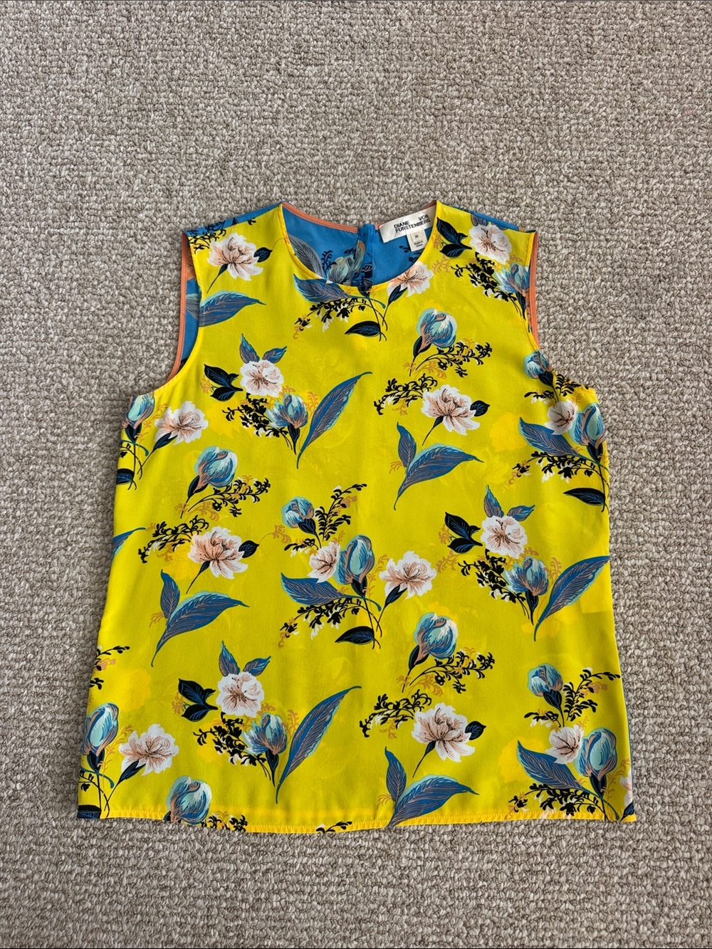 Diane Von Furstenberg Yellow and Blue Floral Sleeveless top